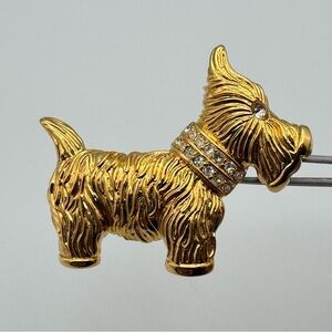 Napier Gold-Tone Scottie Dog Brooch with Rhinestone Collar Vintage